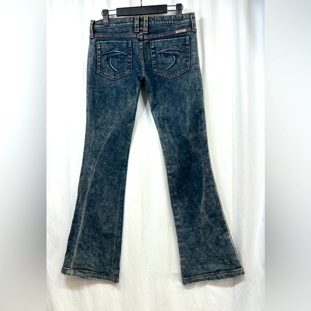 Frankie B Womens Jeans Size 4 Y2K Lowrise Bootcut Blue Faded Embroidered Pocket
